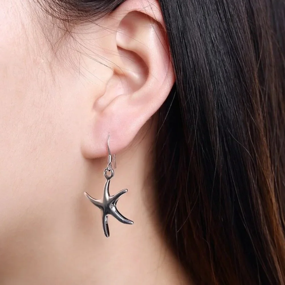 Silver charm Cute starfish earrings for Women Luxury Fashion Party - Picture 3 of 6